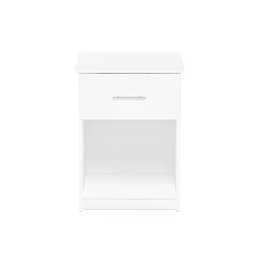 Furinno Nightstand with Handle with One Drawer, Engineered Wood, Solid White, 1-Pack