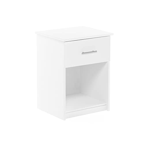 Furinno Nightstand with Handle with One Drawer, Engineered Wood, Solid White, 1-Pack