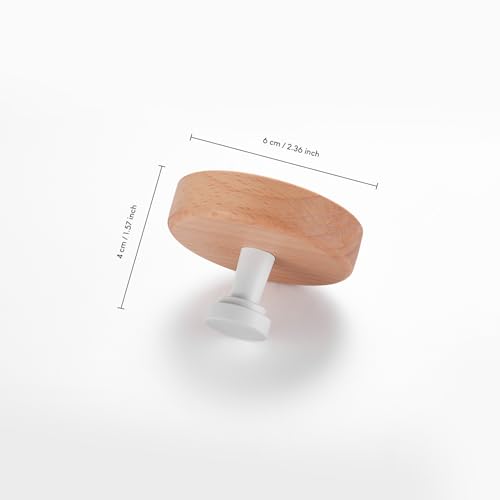 SARIHOSY Wooden and White Coat Hooks Wall Mounted, Wooden Shelves with Hooks, Coat Knobs Wooden White Pegs for Wall, Oak Coat Hooks Wall Mounted