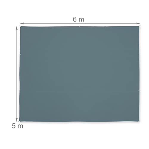 Relaxdays Rectangular sun sail, W x D: 5 x 6 m, water-repellent, UV-resistant, with guy ropes, for patio, balcony, grey