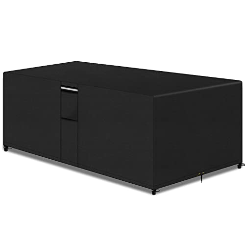 PATIO PLUS Rectangular Garden Furniture Set Covers with Air Vent, 600D Oxford Fabric Heavy Duty Patio Set Table Cover for Outdoor Garden Chair an