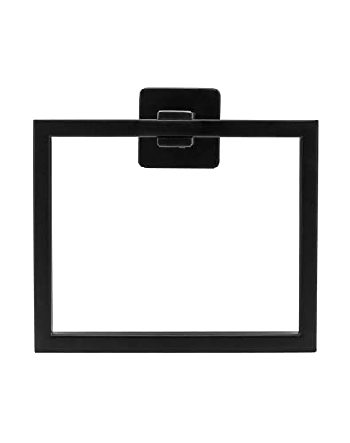 QWORK® Black Towel Ring Towel Holder, Wall Mounted Bathroom Shower Hand Towel Holder Hanger, Modern Square Style