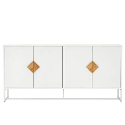 WALNUT 4 Door Storage Sideboard With Solid Wood Square Knobs, Kitchen Buffet TV Table Sideboard