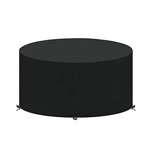 SanGlory Garden Table Covers Round Garden Furniture Cover Waterproof Circular Patio Table Cover with 4 Buckles, Windproof, UV Resistant Oxford Fa