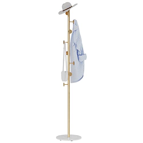 RRG Coat Rack Stand, Metal Coat Tree with Heavy Base 8 Welded Hooks Coat Stand for Entryway, Hall, Bedroom, Corner, Office 67” (Gold)