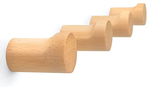 NAUMOO Natural Wooden Wall Hooks - Pack of 4 - Wall Mounted Hook - Modern Wood Coat Rack - Decorative Wooden Pegs for Hanging Hat, Towel, or Purs
