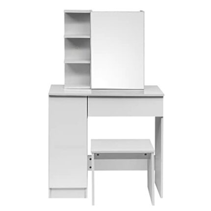 JJZXD Dressing Table with Cabinet Makeup Vanity Table Bedroom Dresser Set with Dressing Stool Drawer 3 Shelves