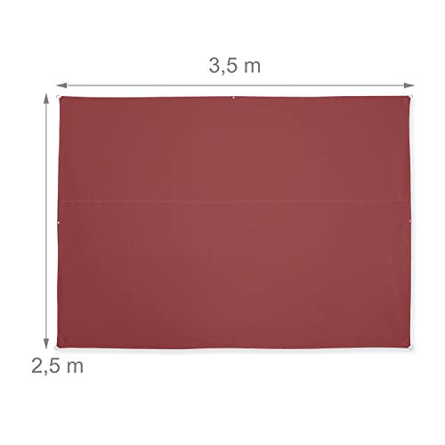Relaxdays Sun Shade Sail 2.5 x 3.5 m, Water-Repellent, UV-Resistant, Includes Guy Ropes, Patio, Balcony, Rectangular, Bordeaux