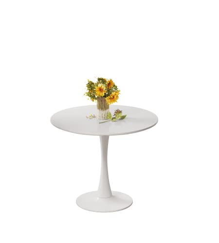Sinovoy White Round Dining Table Modern Style 31.5" with Pedestal Base in Tulip Design, Mid-Century Leisure Table for Kitchen Dining Room & Livin