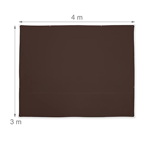 Relaxdays Rectangular Sun Shade Sail W x D: 3 x 4 m Water-Repellent UV Resistant with Guy Ropes Patio Balcony Brown
