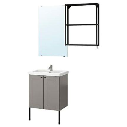 Ikea TVÄLLEN/ENHET bathroom furniture, set of 11, 64x43x87 cm, grey frame/anthracite Pilkån tap