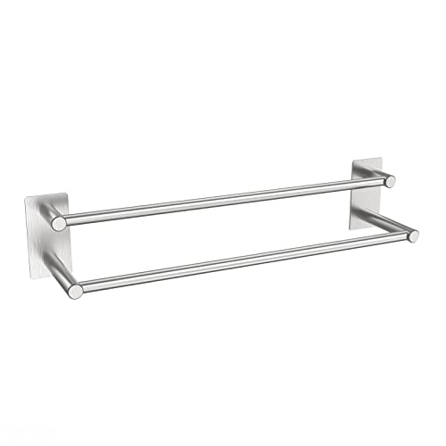Towel Rail, No Drilling Bathroom Towel Rail Self Adhesive Wall Mounted Double Hand Towel Holder Made of 304 Brushed Stainless Steel for Bathroom