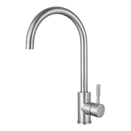 Kitchen Taps Stainless Steel Kitchen Sink Tap Mixer Brushed Nickel Single Lever 360º Swivel Spout Monobloc Mixer Taps for Kitchen Sink High Arc H