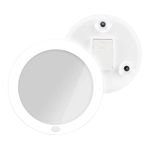 EMKE Magnifying Vanity Mirror with LED Light - 5X Portable Illuminated Travel Makeup Mirror, Bathroom Shaving Mirror with Natural Daylight, Butto