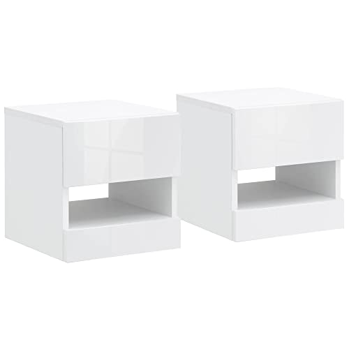 GFW Pair of Wall Mounted Floating Bedside Tables with Led Downlights & Storage Cupboard, Black, Width x 30 cm Depth x 31 cm Height