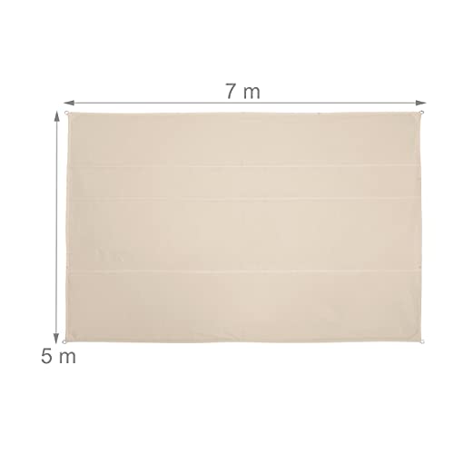 Relaxdays Rectangular Sun Shade Sail 5 x 7 m Waterproof UV Resistant with Tension Ropes Patio Balcony Beige