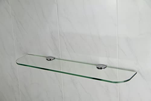 BSM Marketing Glass shelf with curved corners 3 sizes 300mm 400mm 500mm and 3 colours Clear White Black Bathroom Kitchen Bedroom (400mm x 100mm,