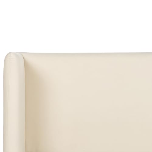 Minimalist Modern EU King Size Velvet Bed Frame 5ft3 Wingback Headboard Black Stable Legs Bedroom Light Beige Arette