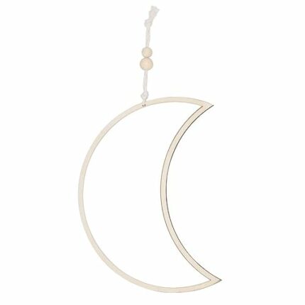 CREATCABIN Moon Wall Decor Mirror Acrylic Wall Hanging Decoration Mirror Pendant Wall Art Wall Mounted Mirror with Wool Wire Wood Beads for Home