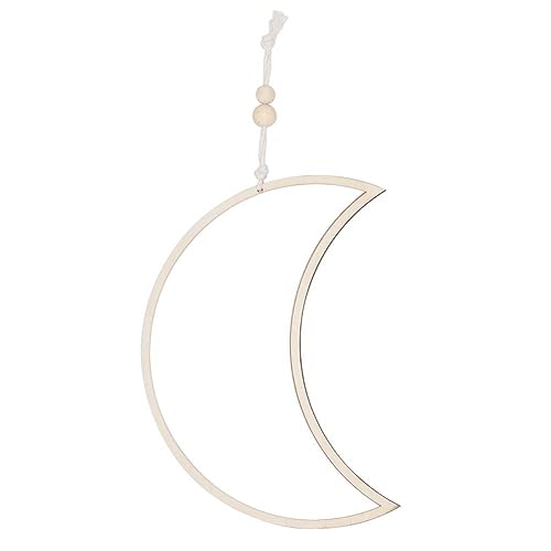 CREATCABIN Moon Wall Decor Mirror Acrylic Wall Hanging Decoration Mirror Pendant Wall Art Wall Mounted Mirror with Wool Wire Wood Beads for Home