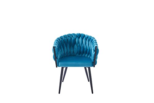 IDS Online Modern Dining Chair, Metal Velvet, Cyan, Set of 2