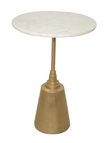 ASPECT Naya Marble Tapered Base Accent Side Drink Table, White/Gold, 38 Dia x 55(H) cm