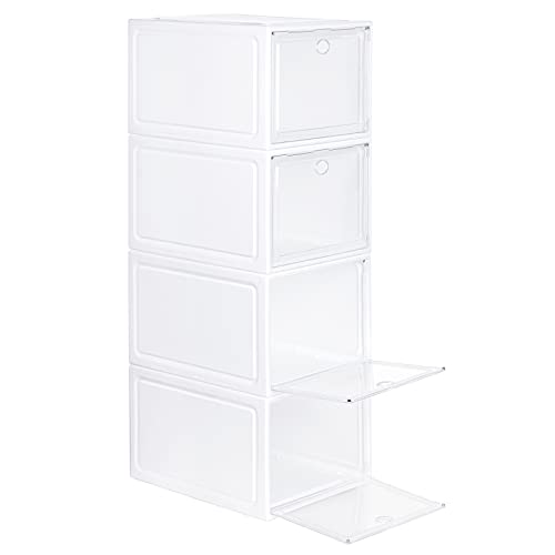 KEESIN 4 Pack Shoe Box Transparent Stackable Plastic Drop Shoe Storage Box with Magnetic Lids Vent Opening Hole,for Women/Men (36x27.5x21CM, Tran