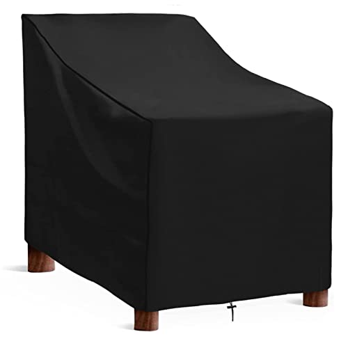Patio Stacking Chair Cover Waterproof with Drawstring Reclining Garden Chair Cover Windproof Anti-UV 420D Oxford Outdoor Chair Storage Covers Bla