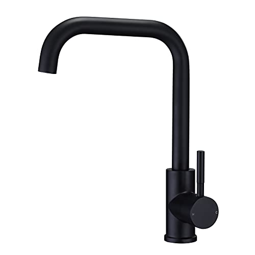 Kitchen Sink Mixer Tap 360 Swivel Spout Monobloc Mixers Faucet Single Lever Rectangle Taps with Aerator Matte Black