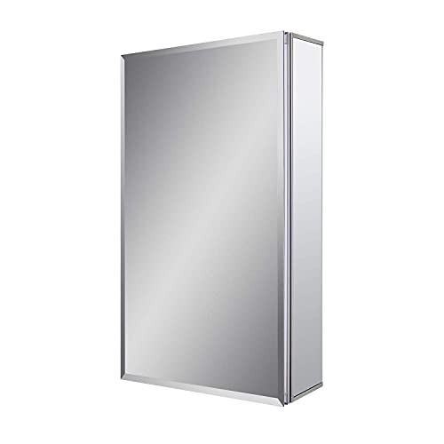 Fundin Aluminum Bathroom Mirror Cabinet Recess Mount or Surface Mount, with Framless Double Sided Mirror Door, 38 x 61 cm