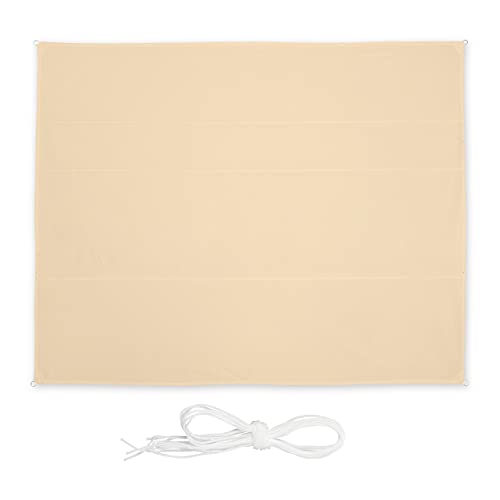 Relaxdays Rectangular Sun Shade Sail 5 x 6 m Water Resistant UV Protection with Guy Ropes Shade Dispenser Garden Beige