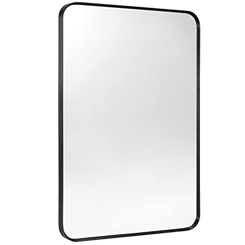 Minuover Wall Mount Mirror for Bathroom, Brushed Gold Metal Framed Rounded Corner Rectangular Vanity Mirror (20" x 30", Gold)