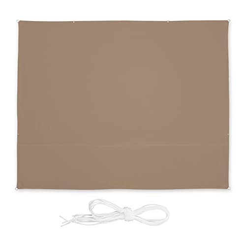 Relaxdays Rectangular Sun Shade Sail 3 x 4 m Water Resistant UV Protection with Guy Ropes (Coffee)