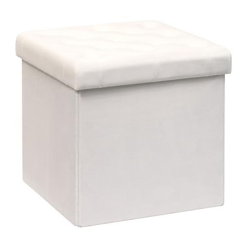 Bonlife Folding Teal Velvet Ottoman Storage Cube,Footrest Stool Seat,Toy Chest Storage Box with Lid,Footstool for Living Room,40x40x40cm