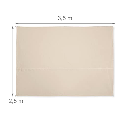 Relaxdays Sun Sail Rectangular 2.5 x 3.5 m, Water Resistant, UV Resistant with Guy Ropes, Patio, Balcony, Beige