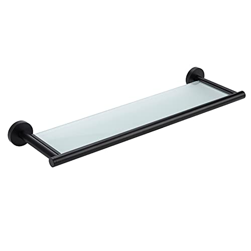 SOSmart24 Just Black Bathroom Shelf No Drilling with Satin Glass Plate and Stainless Steel Frame - Matte Black - Includes Adhesive Set - Bathroom