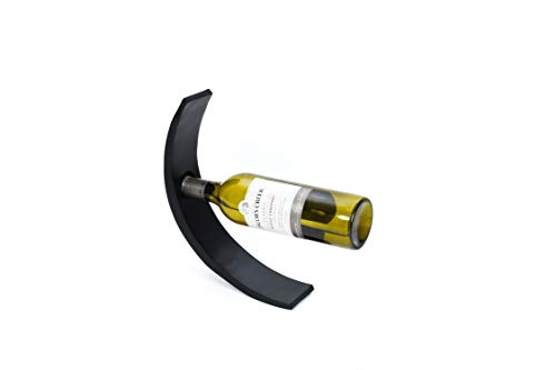 LEEWADEE Decorative Wooden Wine Holder – Handmade Bottle Stand for Wine or Spirits, Elegant Bottle Dock Made of Mango Wood, 29 x 6 x 10 cm, black