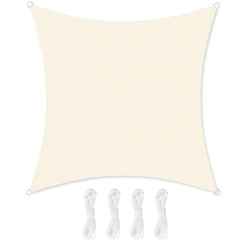 SONGMICS Sun Shade Sail 2x2m HDPE Fabric Breathable Water Permeable Canopy for Patio Garden Balcony Camping Square Concave 2m Ropes Smoke Grey GS