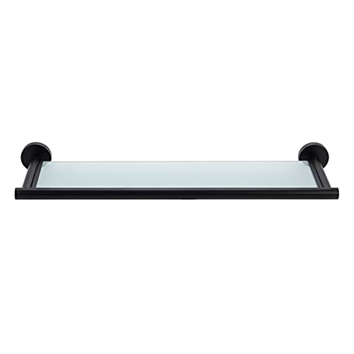 SOSmart24 Just Black Bathroom Shelf No Drilling with Satin Glass Plate and Stainless Steel Frame - Matte Black - Includes Adhesive Set - Bathroom