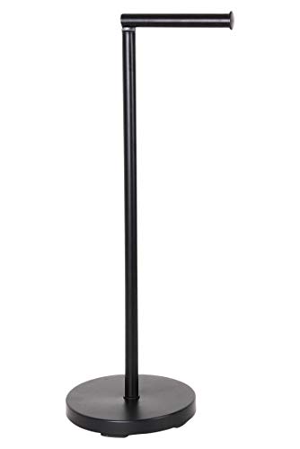 KOOK TIME - Toilet roll holder free standing, black matt powder coated metal,18 x 56 cm. 2 in 1 bathroom accessory, toilet roll holder and toilet