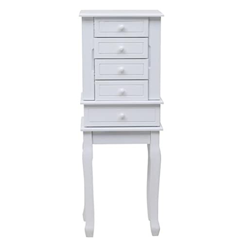 FGHOEV Standing Jewelry Armoire with, 5 Drawers & 14 Necklace Hooks, Jewelry Cabinet Chest with Removable Ring Storage Slot