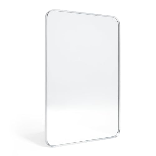 Minuover Wall Mount Mirror for Bathroom, Brushed Gold Metal Framed Rounded Corner Rectangular Vanity Mirror (20" x 30", Gold)