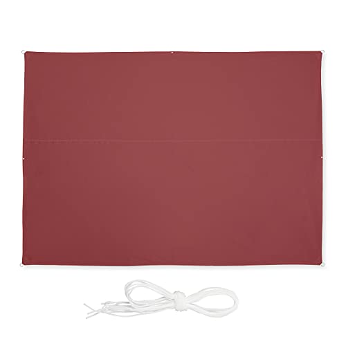 Relaxdays Sun Shade Sail 2.5 x 3.5 m, Water-Repellent, UV-Resistant, Includes Guy Ropes, Patio, Balcony, Rectangular, Bordeaux