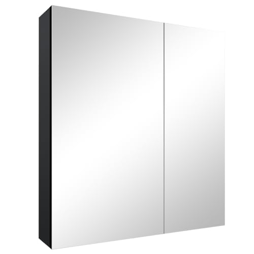 HOTIPRO Bathroom Medicine Cabinet with Mirror 31.5 x 26.7 Inch Wall-Mounted Bathroom Mirror Cabinet 2-Door Black Aluminum Medicine Cabinet Waterp