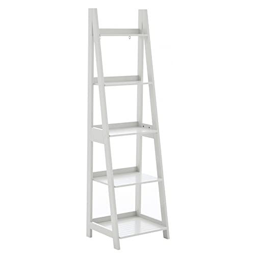 Hoorlang 5-Tier Ladder Shelf Wood Bookshelf,Modern Storage Shelf, for Living Room, Bedroom, Kitchen,Easy Assembly, Light grey HLLS01G