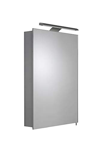 Croydex Madison Single Door Illuminated Cabinet with LED Lighting Bar and Hang N Lock Fitting System,Silver,70 x 50 x 11.8cm