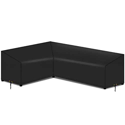 PATIO PLUS L-Shape Garden sofa Cover, Waterproof, Windproof, Anti-UV, 420D Oxford Fabric Outdoor Rattan Corner Sofa Cover, 210(left) x260(RIGHT)