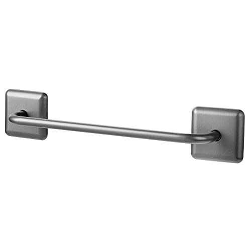 mDesign Set of 2 Hand Towel Holder Bars – Metal Towel Rail Set – Self Adhesive Towel Bar for Kitchen or Bathroom – Graphite