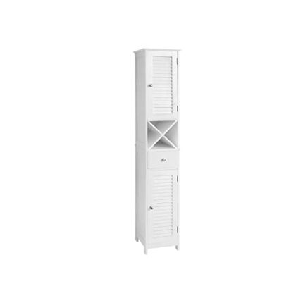 Bathroom High Cabinet, Freestanding Storage Cabinet With Louvered Doors, Drawers And Removable X-stand