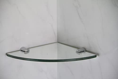 BSM Marketing Clear 150mm (6" Approx) 6mm Thickness Toughened Glass Corner Shelves for Bathroom Bedroom Kitchen Office with Chrome Finish Shelf S